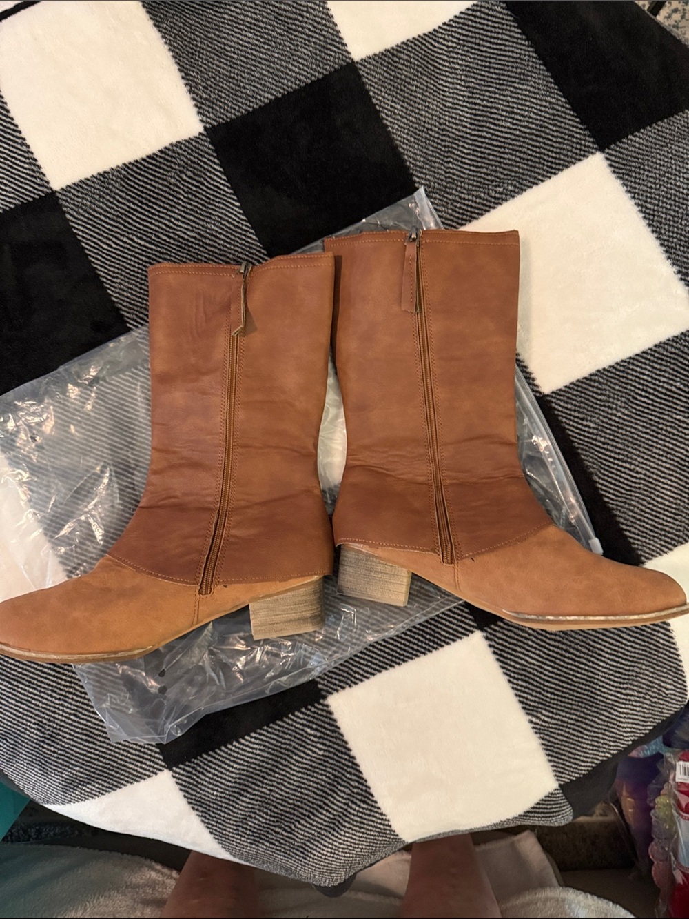 Women's Distressed Zip Rustic Brown Riding Boots - Picture 6 of 16